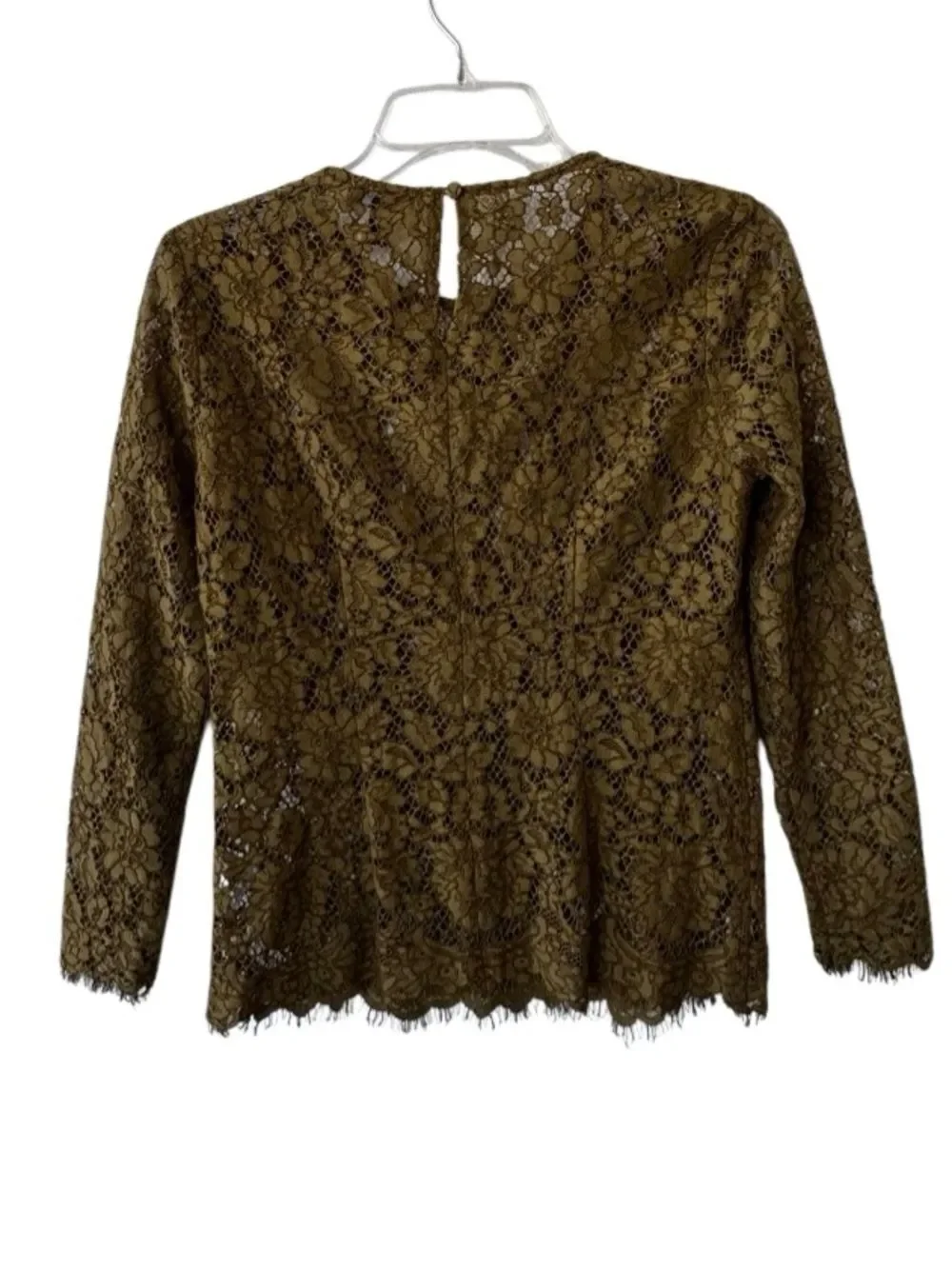 J. Crew Olive Green Floral Lace Long Sleeve Top SZ 00